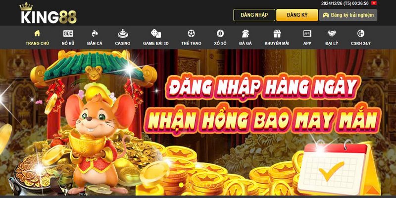 Khuyến mãi King88 tặng hồng bao may mắn sau mỗi lần đăng nhập